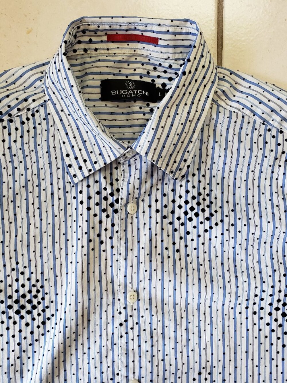 Bugatchi Long Sleeve Dress Shirt, Blue/White, Large
